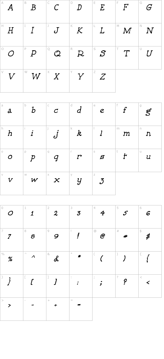 5thGrader Bold Italic character map