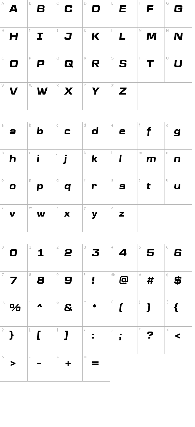 a-lineasans-bold-italic character map