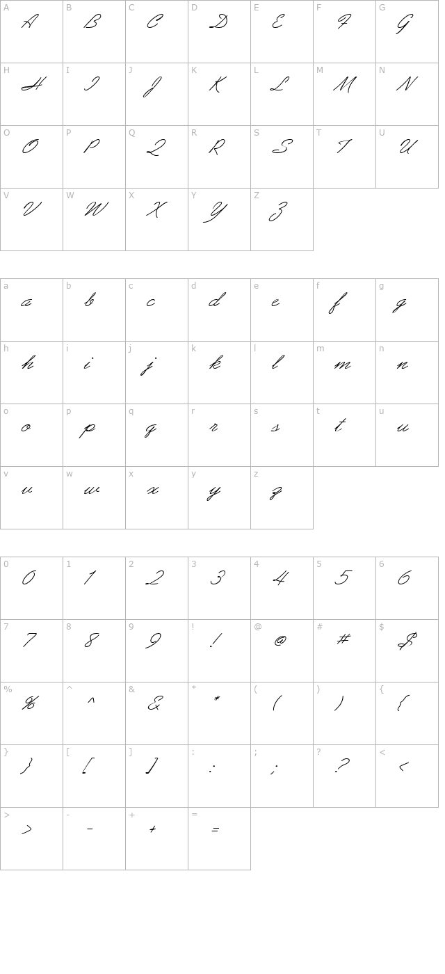 Abrazo Script SSi Italic character map