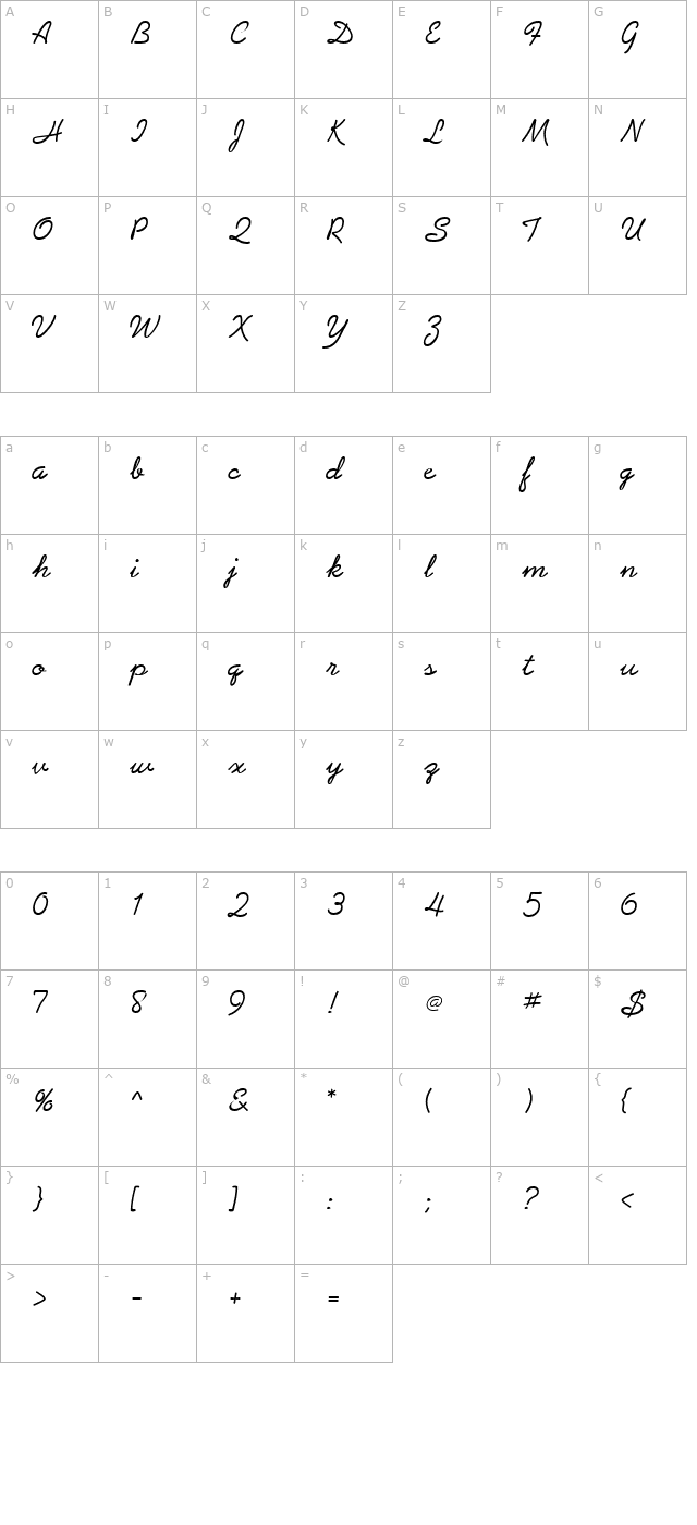 Abrazo Script SSi Normal character map