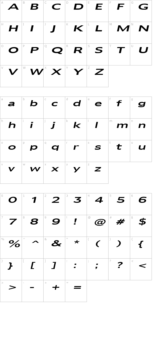 adams-extended-italic character map