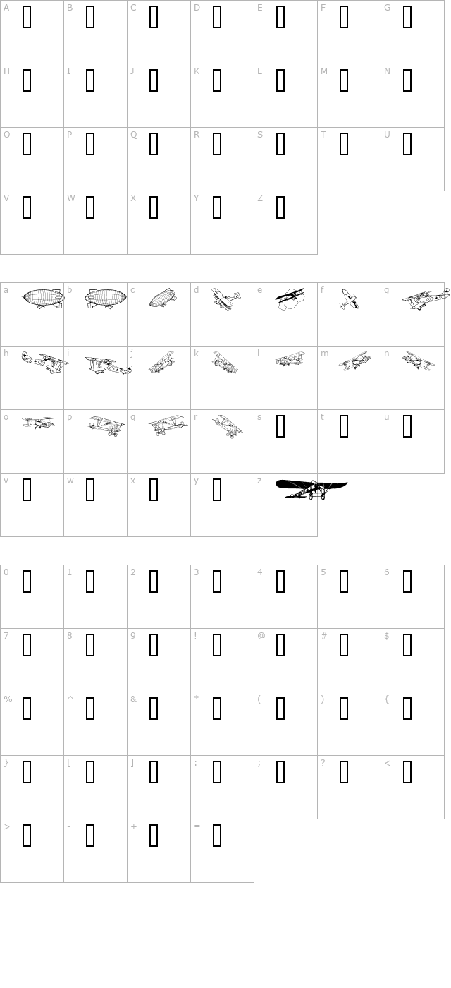 Aeroplanes character map