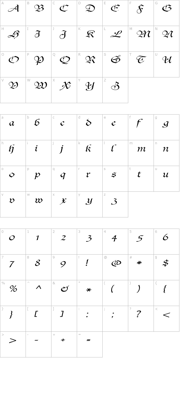 agincortextended-italics character map