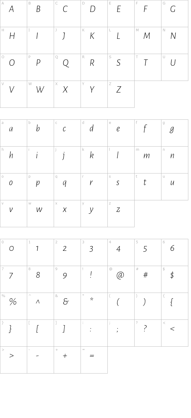 alegreya-sans-light-italic character map