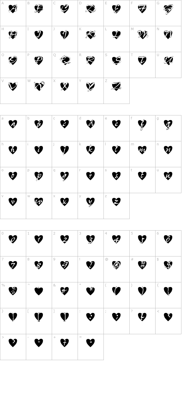 All Hearts Normal character map