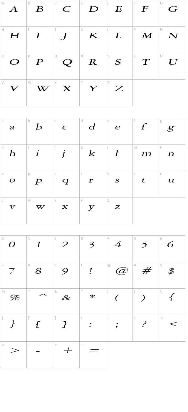 amery-extended-italic character map