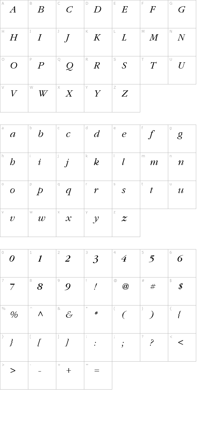 Amethyst Lite Italic character map