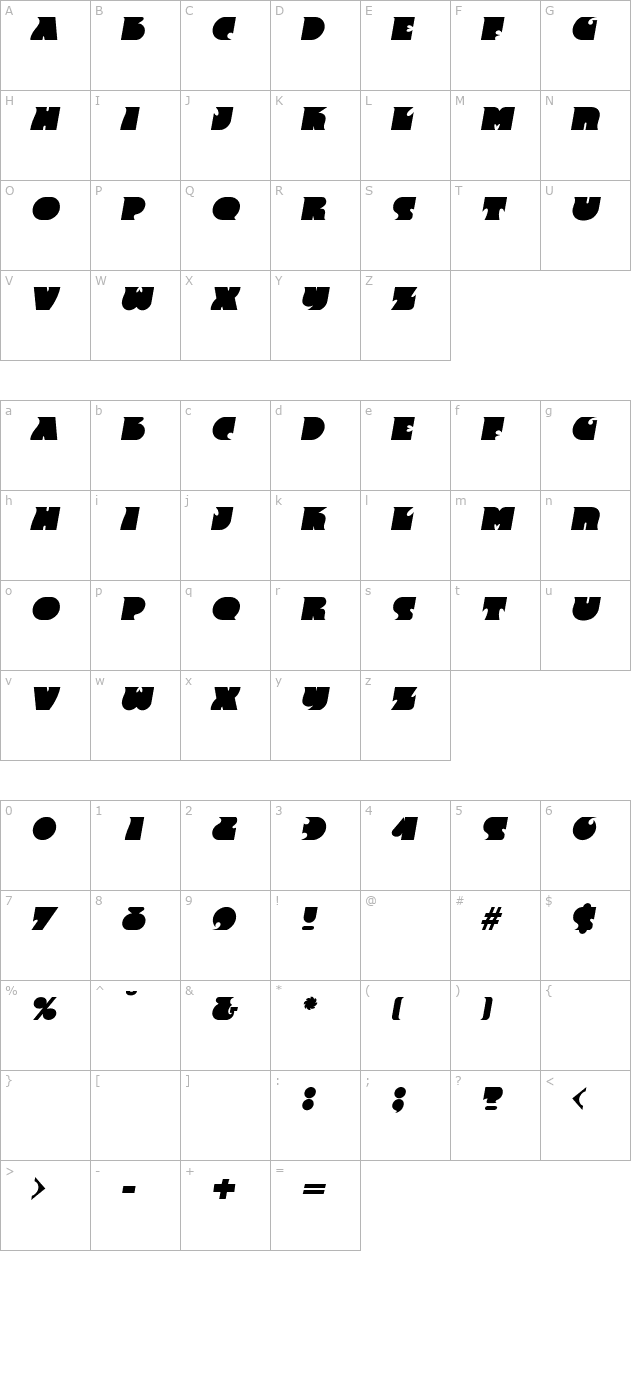 AngelaBecker Bold Italic character map