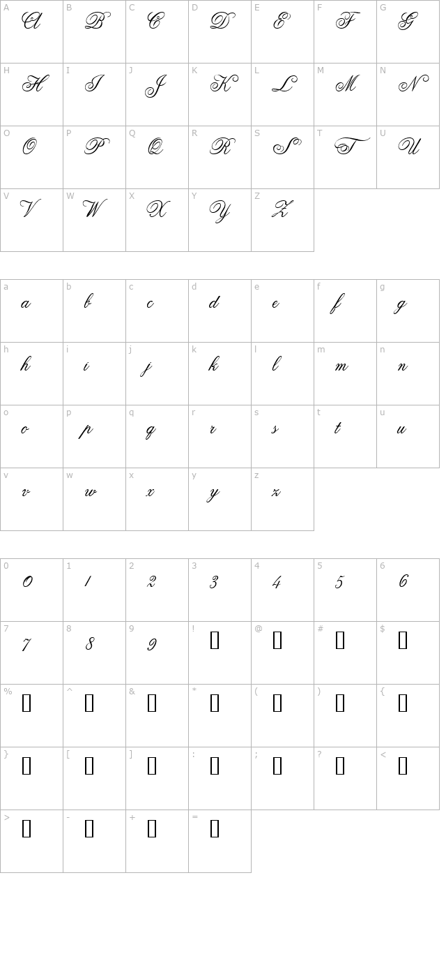Anglia Script Standard character map