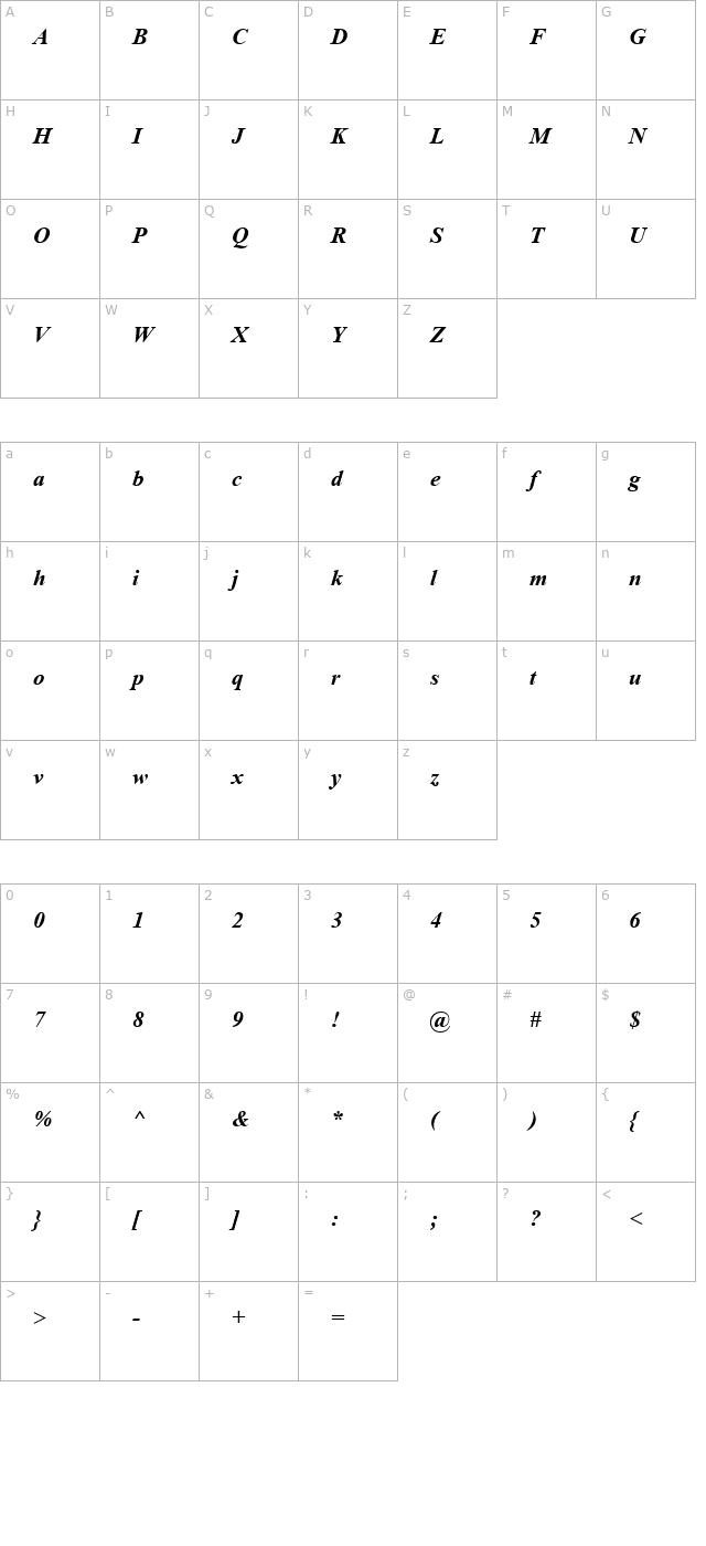 Angsana New Bold Italic character map