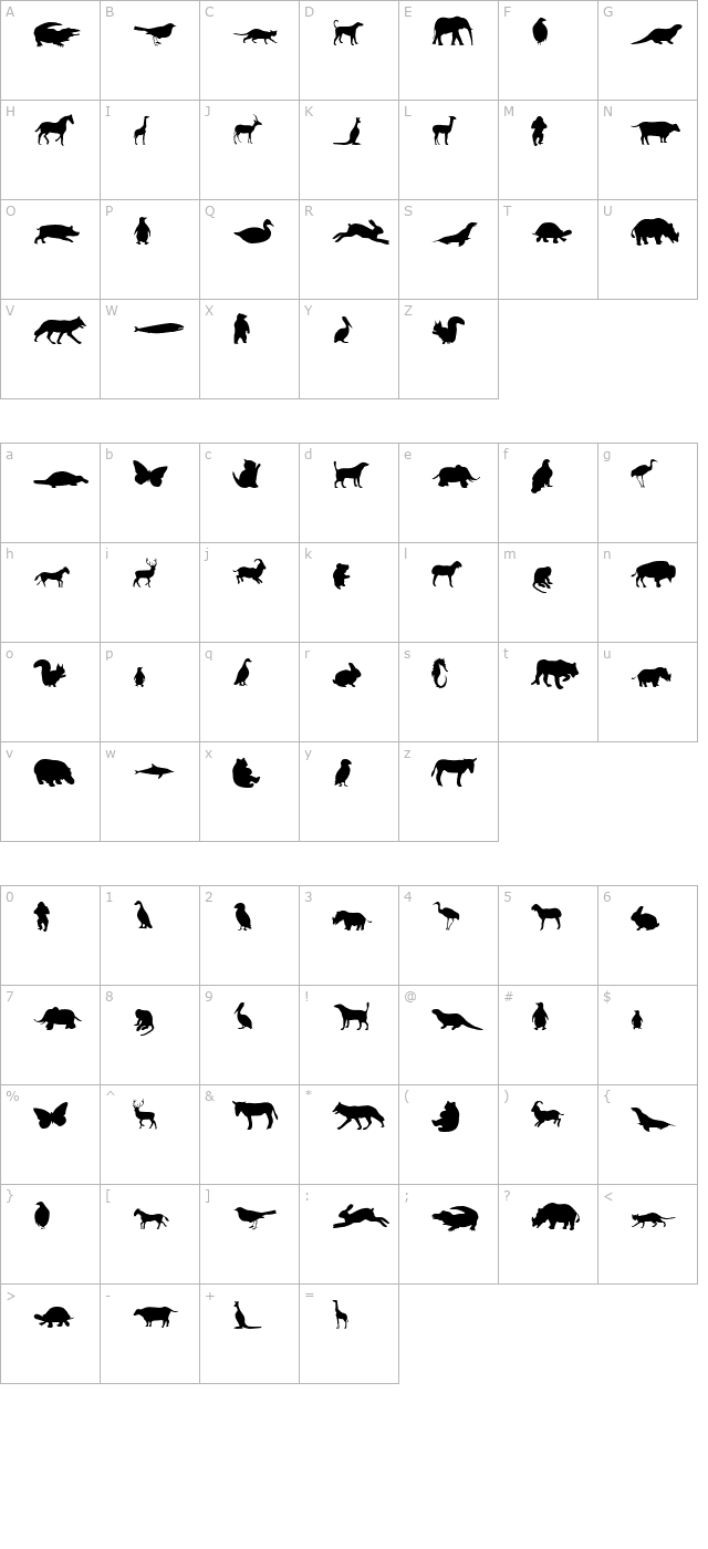 Animals character map