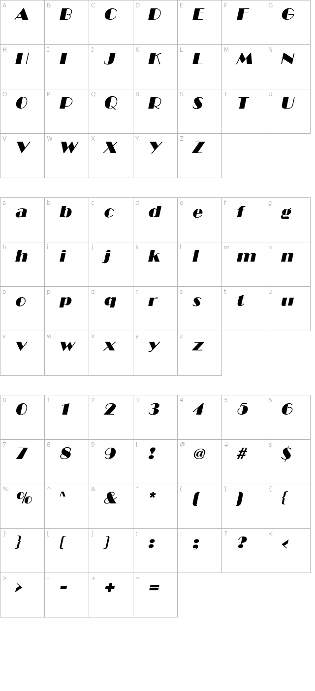 AnnaBecker Italic character map