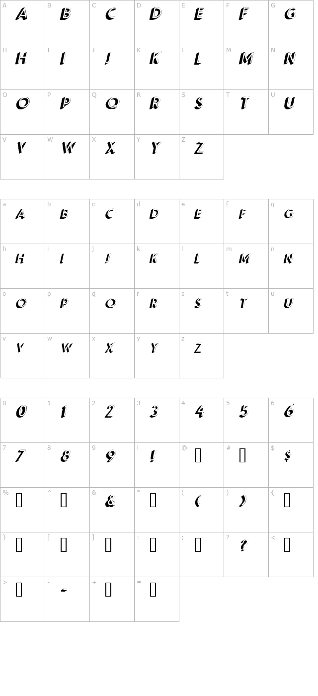 ApexShadowSCapsSSK Italic character map