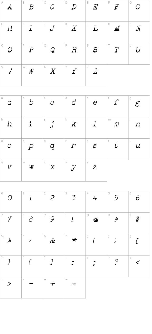 Apoplex Italic character map