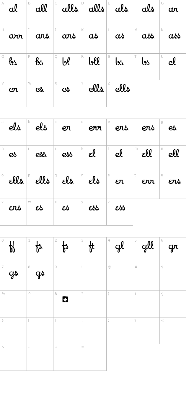 Apricot - Ligatures One character map