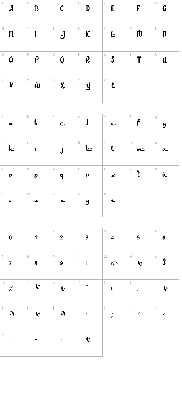 arabdancesmediumitalic character map