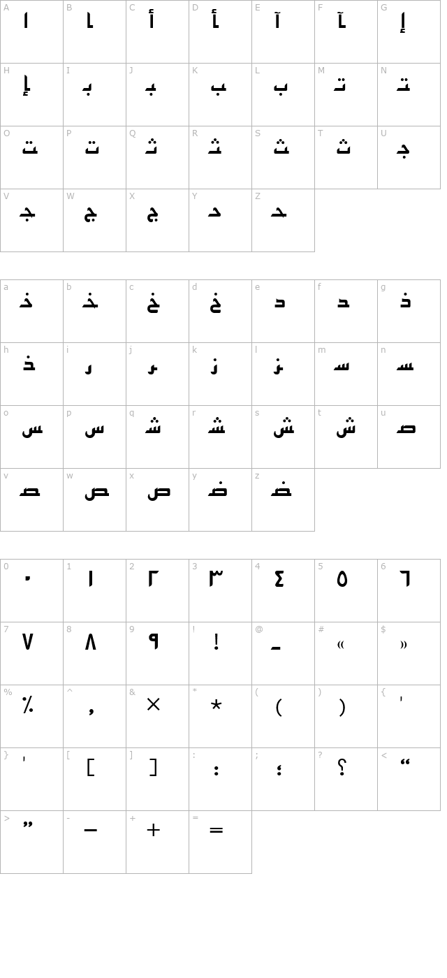 ArabicSans Bold character map