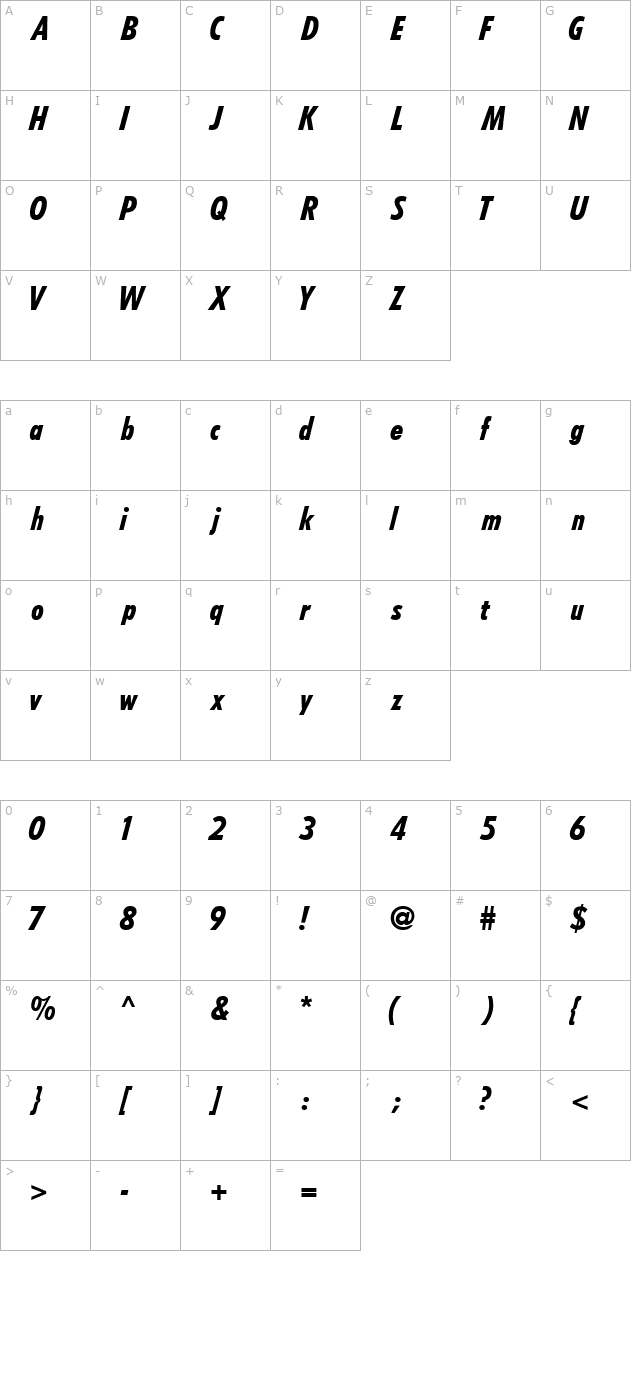 ArcheBlackCondSSK Italic character map