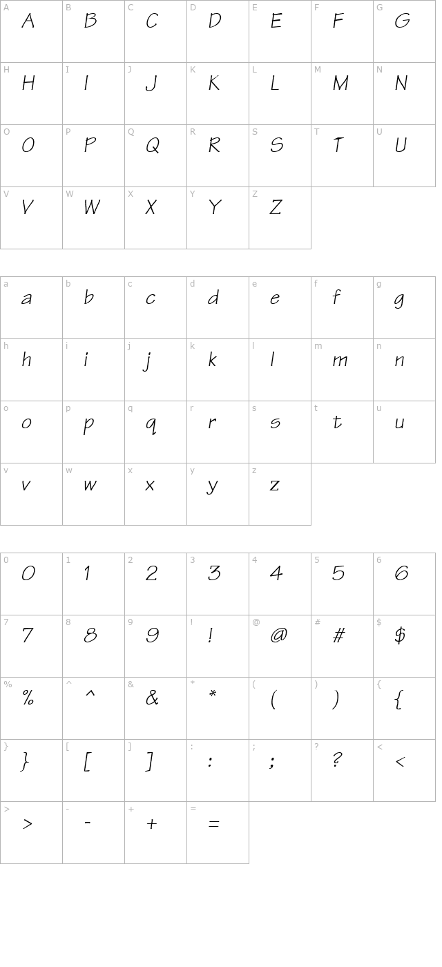 Architect Italic character map