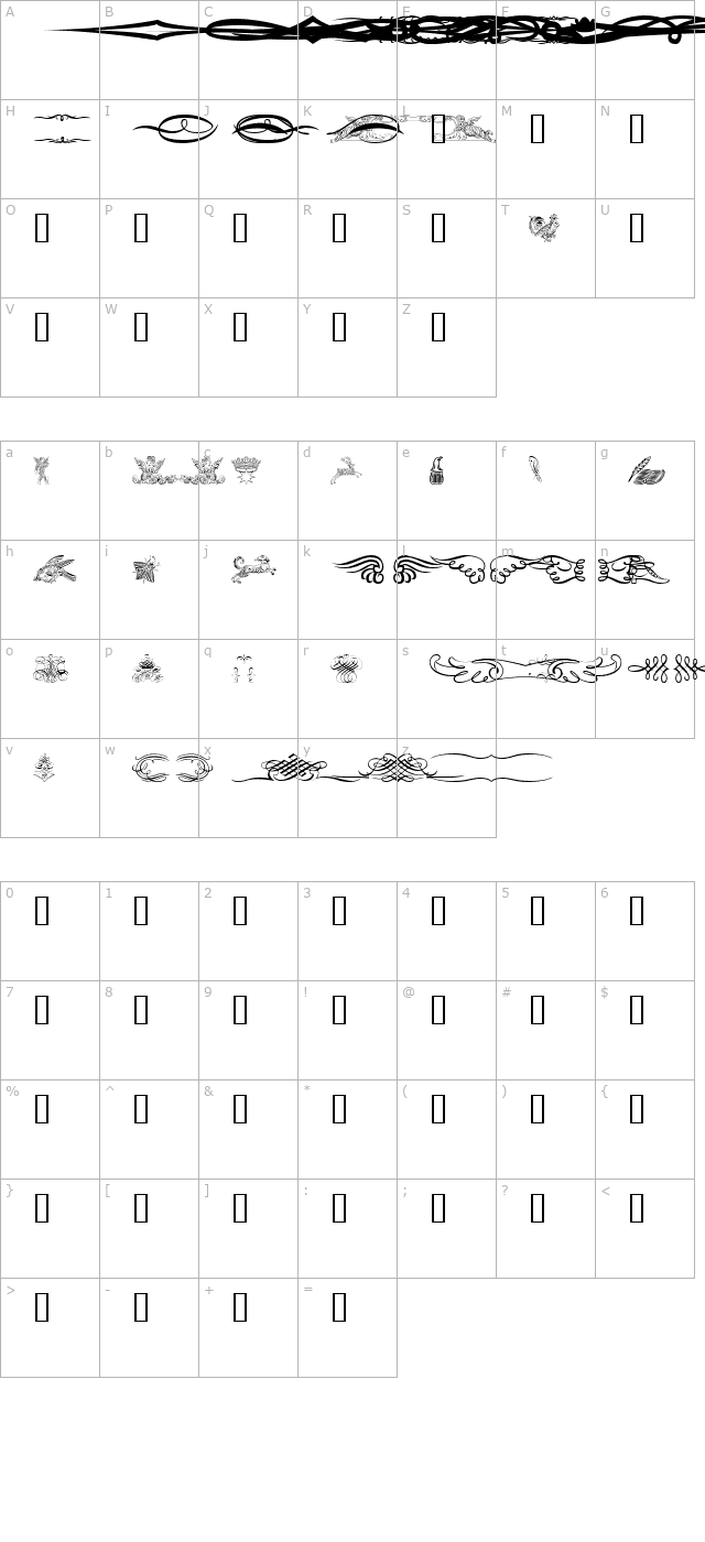 Aridi Calligraphia Flourish 3 character map