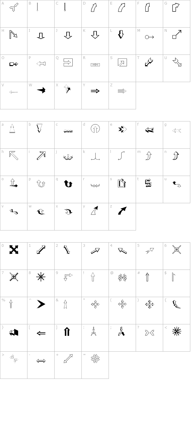 Arrows2 character map