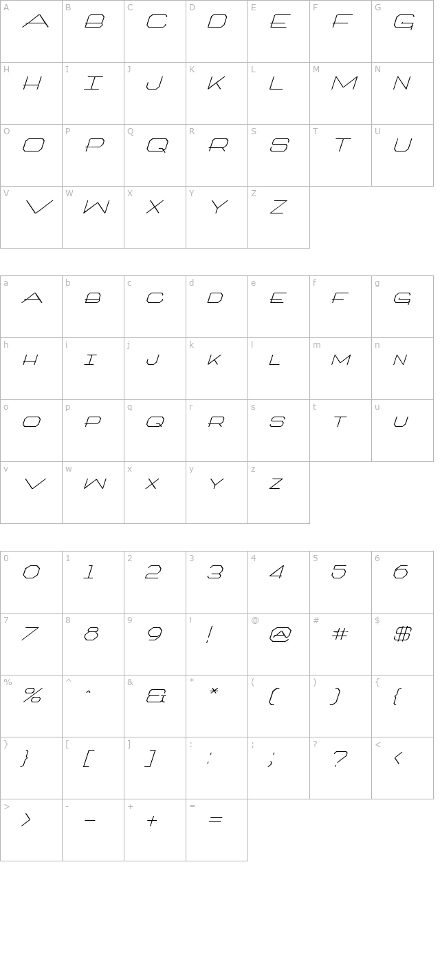 Artlookin Italic character map