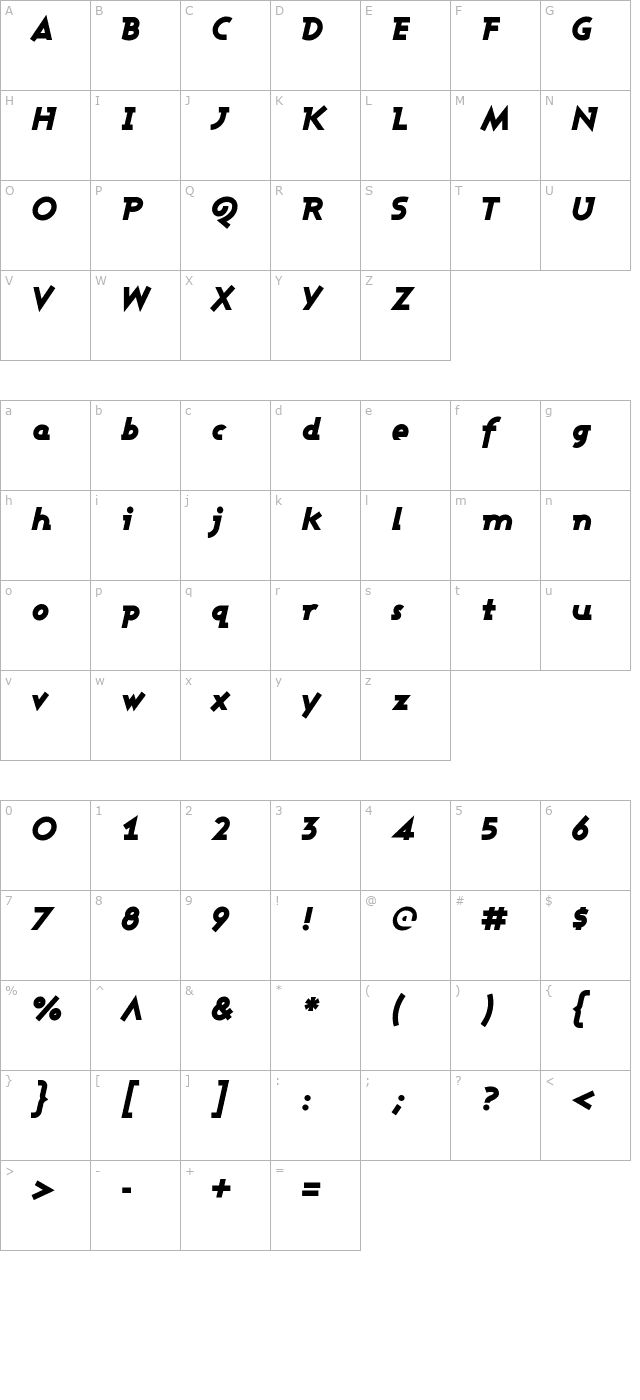 ashby-black-italic character map