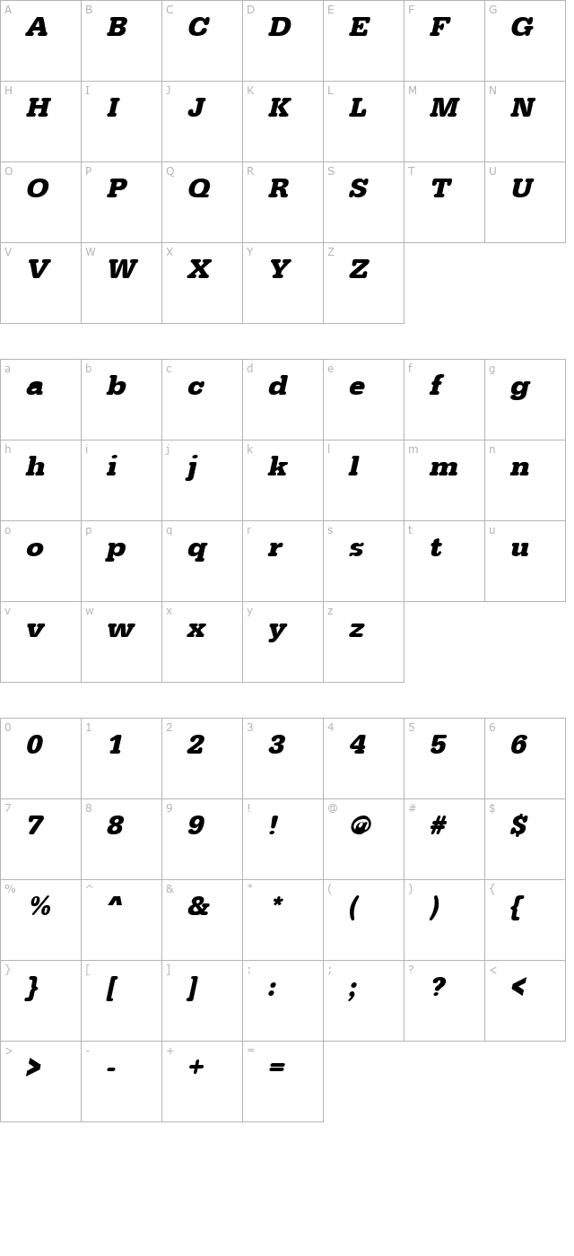 AstridBecker Bold Italic character map