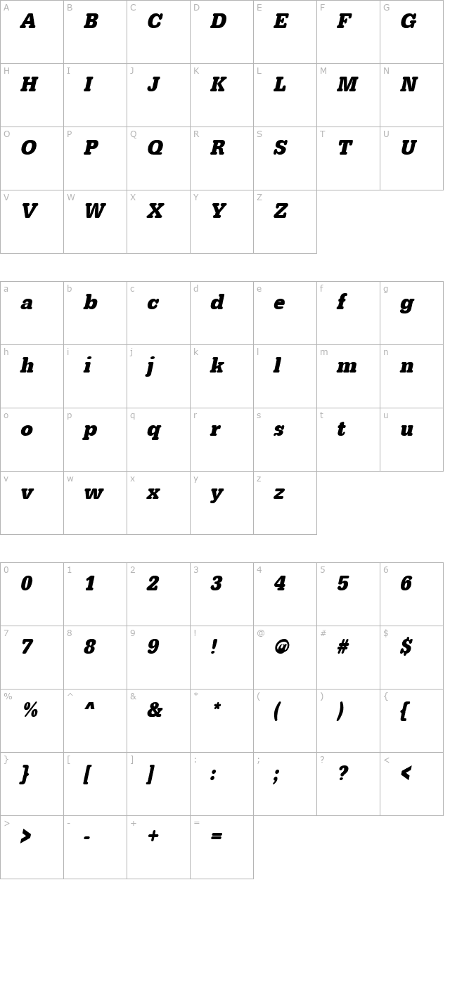 AstridBeckerNarrow Bold Italic character map