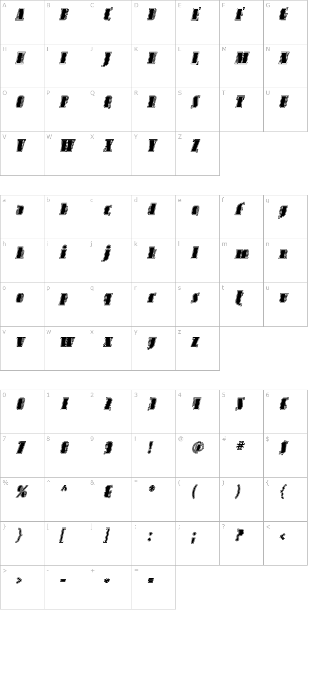 avondale-inline-italic character map