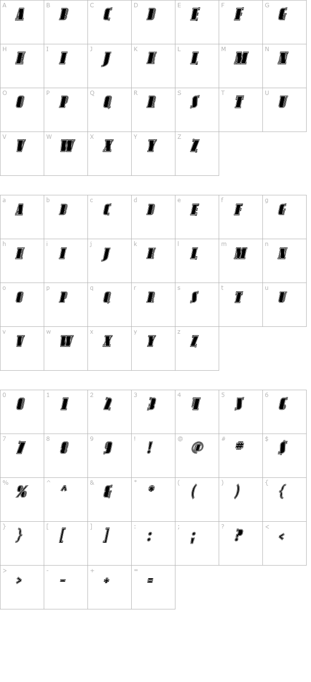 Avondale SC Inline Italic character map