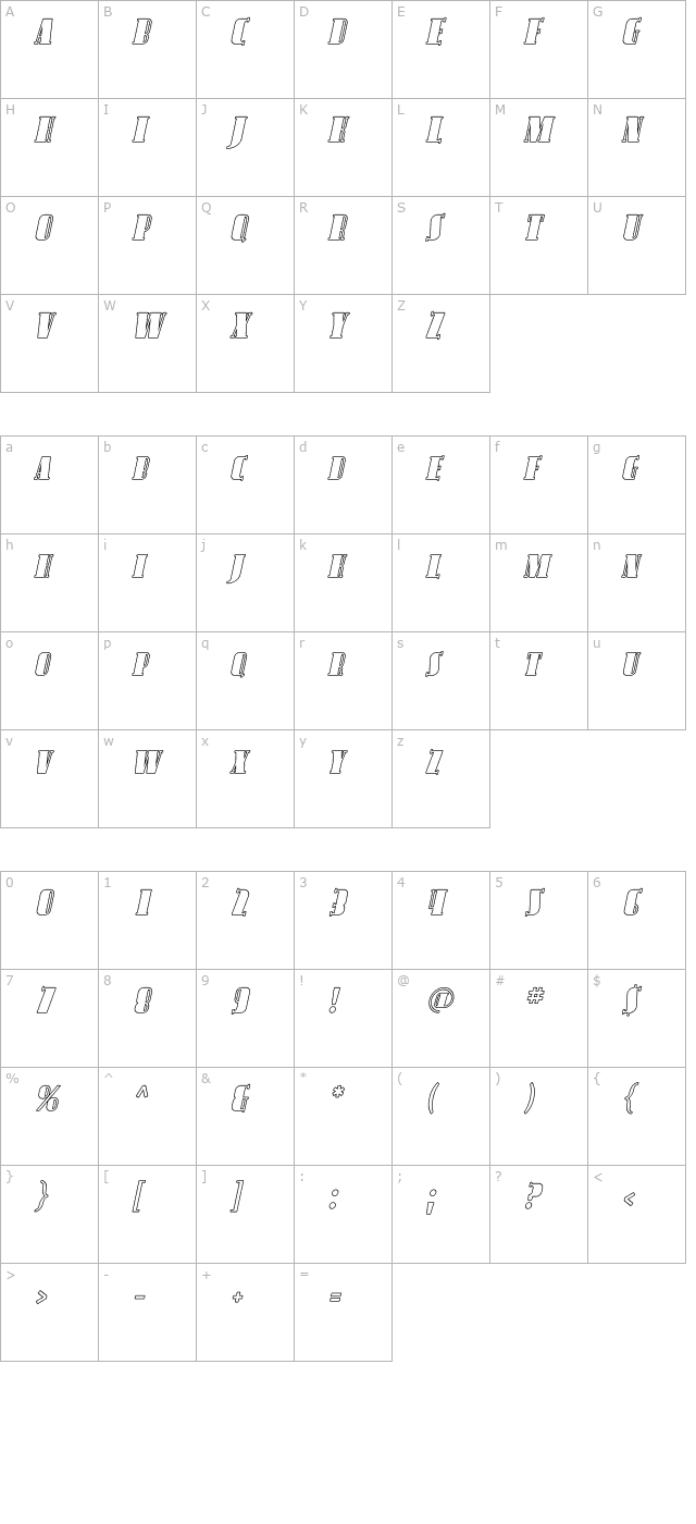 avondale-sc-outline-italic character map