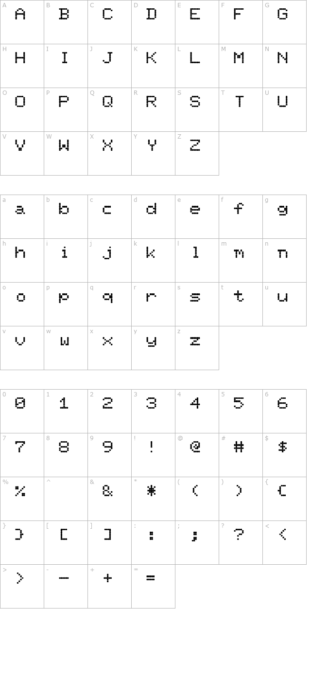 axlongscreen-font-light character map