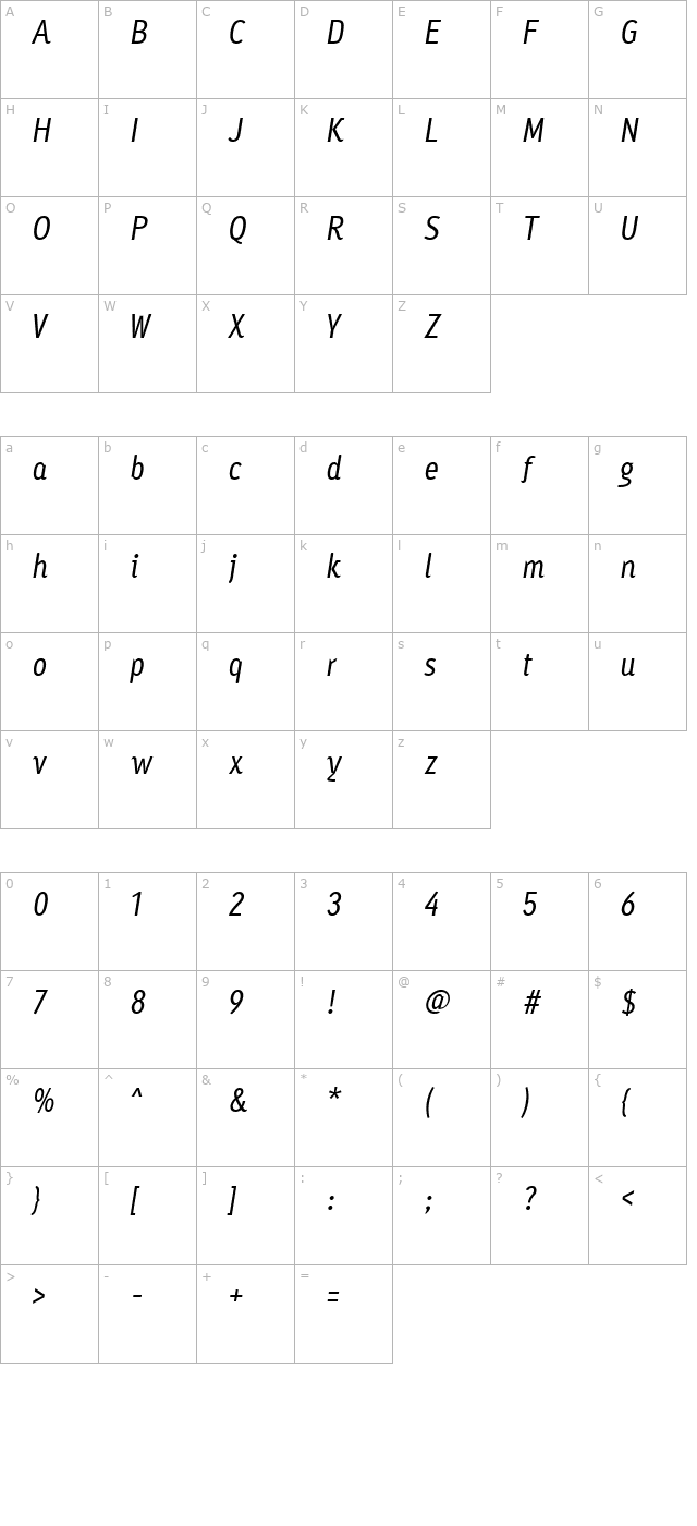 Ayumi Medium Italic character map