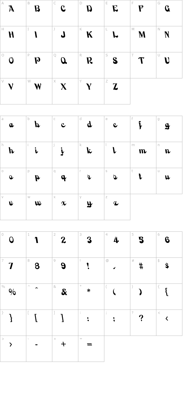 BackhandScript-Regular character map