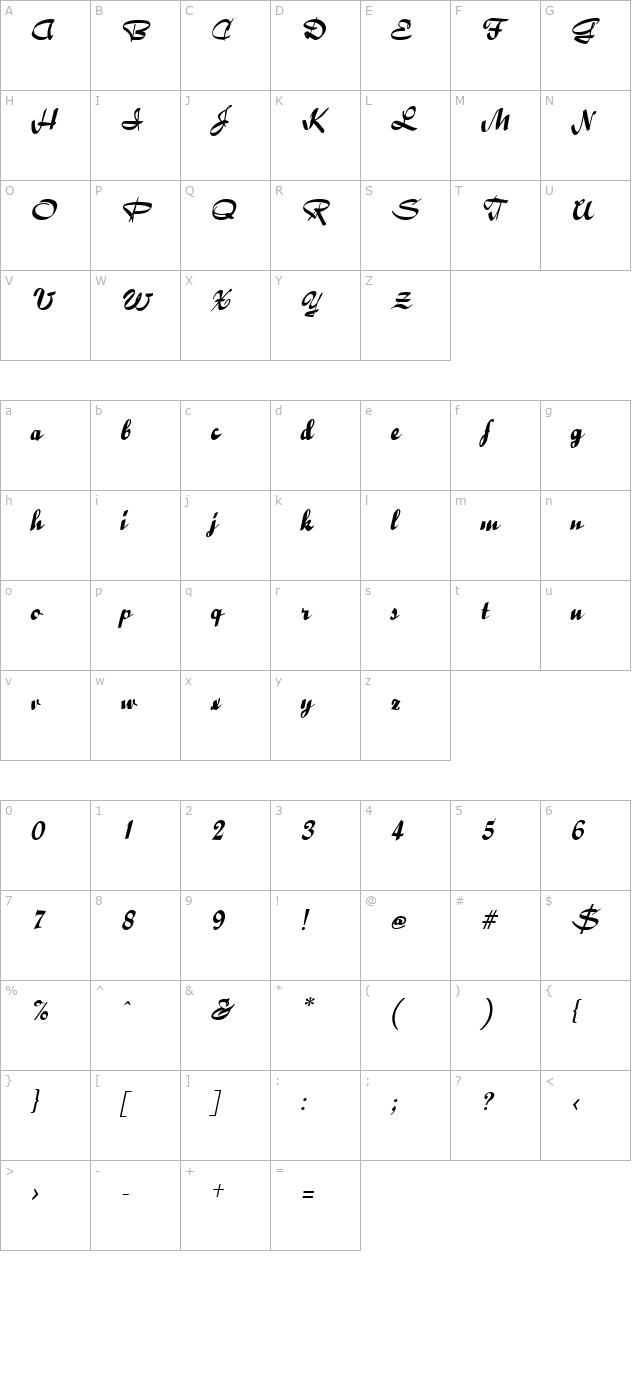 Bailey Italic character map