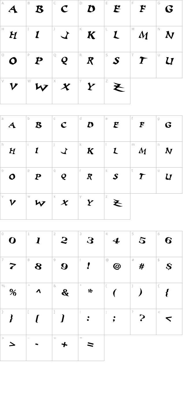 Baratz Italic character map