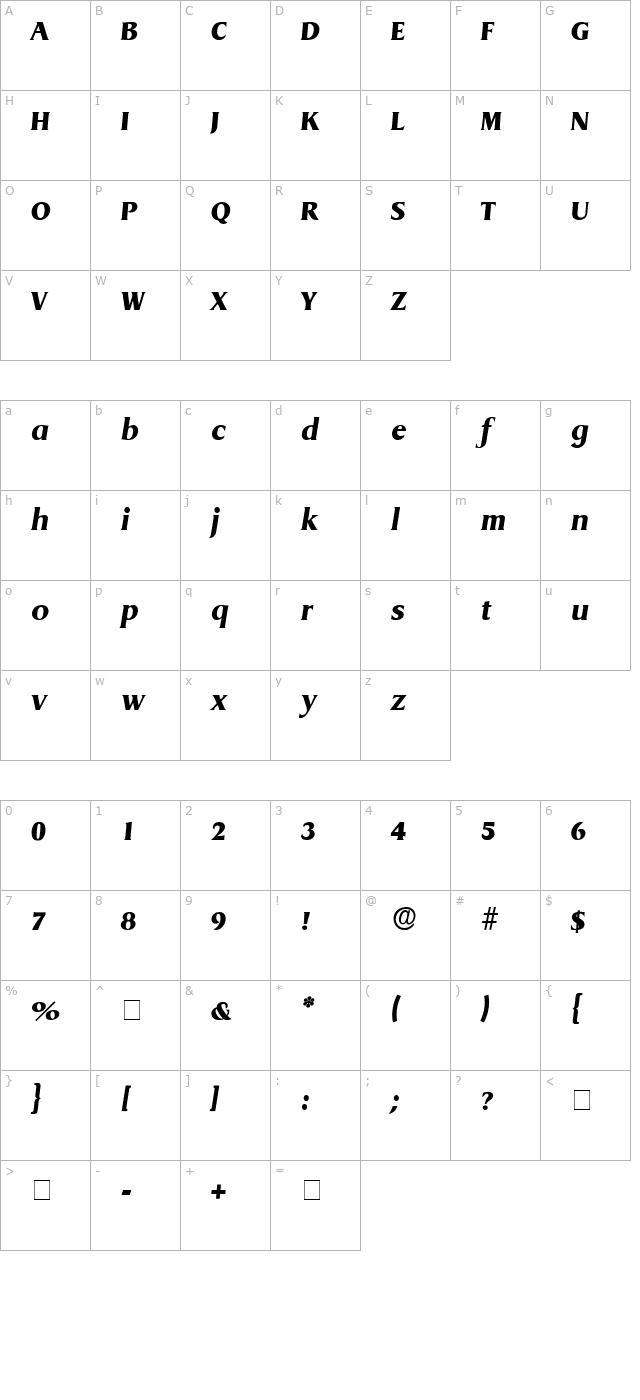 Baryon Display SSi Italic character map
