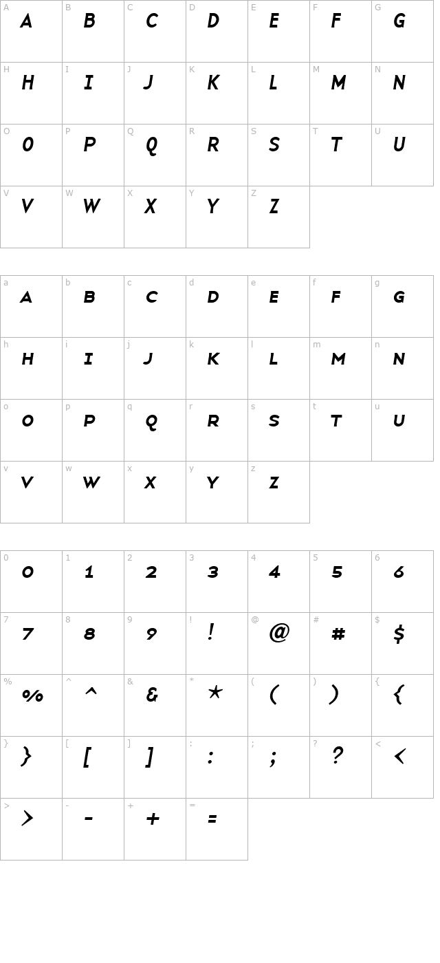 BaseNineSmallCaps Italic character map