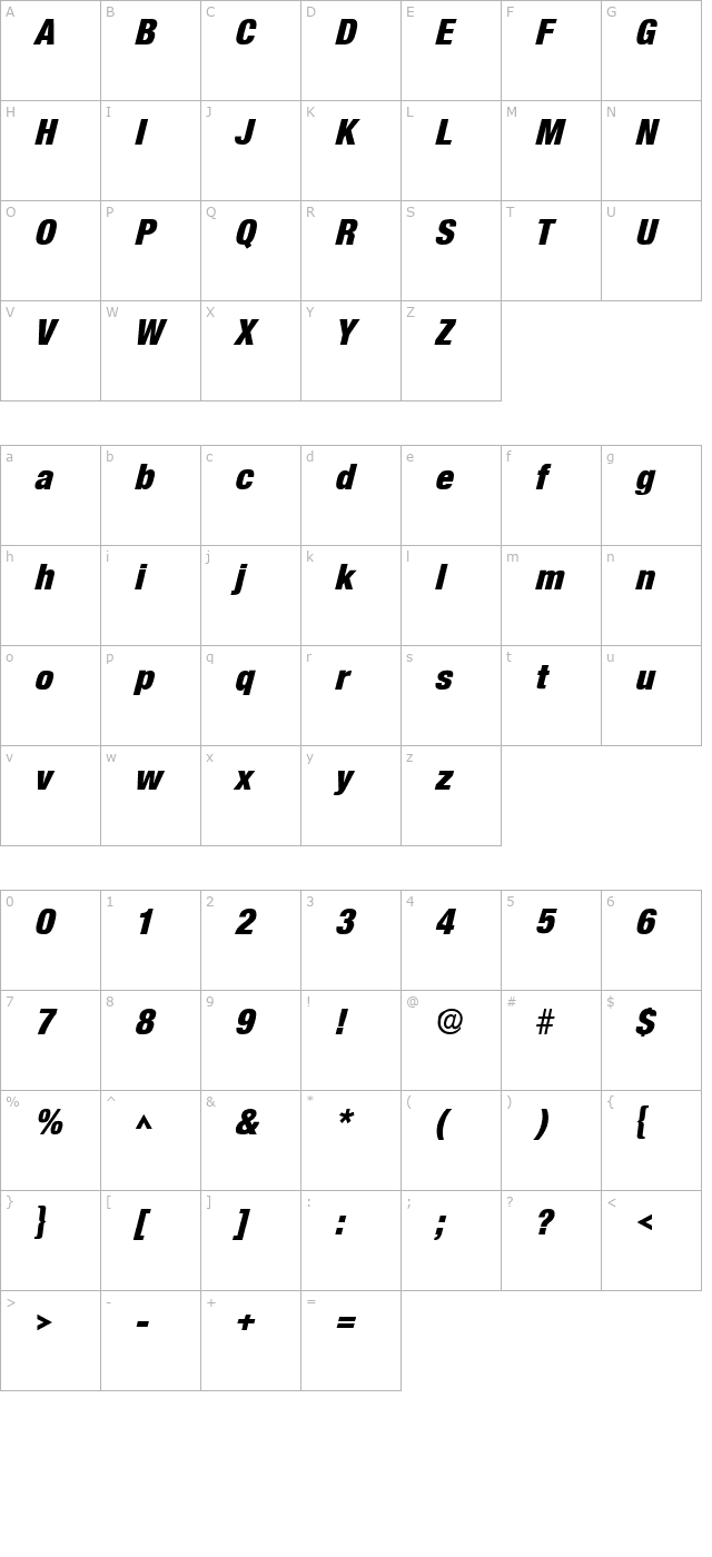 Basic Sans Heavy SF Bold Italic character map