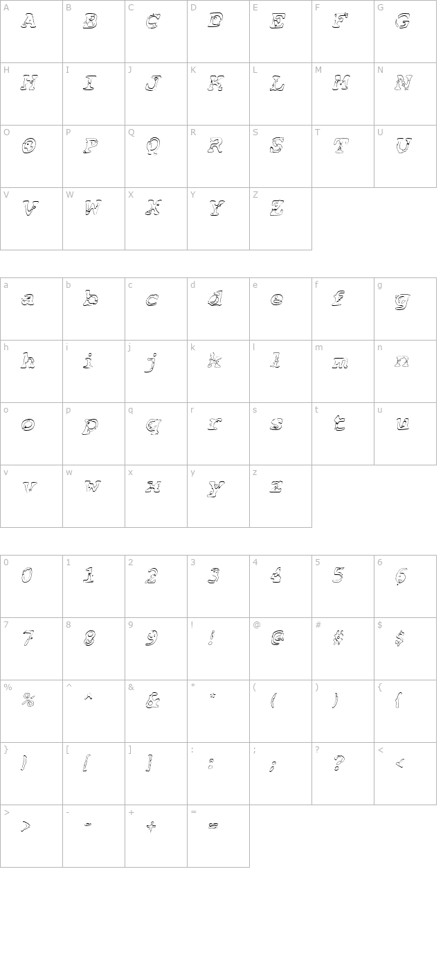 BasicGrungeHollow Italic character map