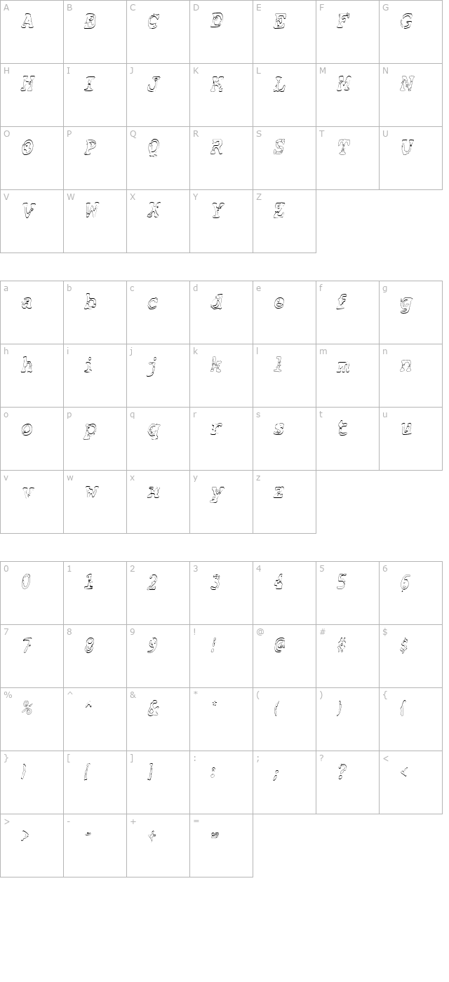 BasicGrungeHollowCond Italic character map