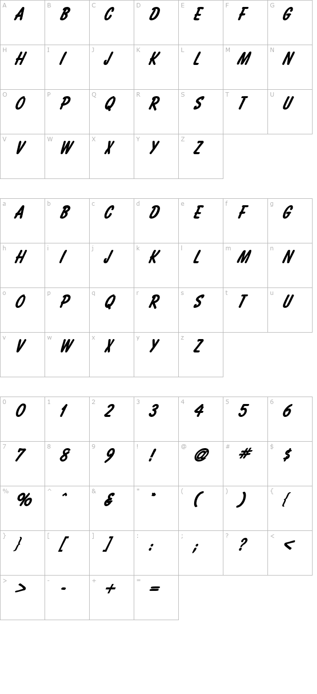 bassett-h-italic character map