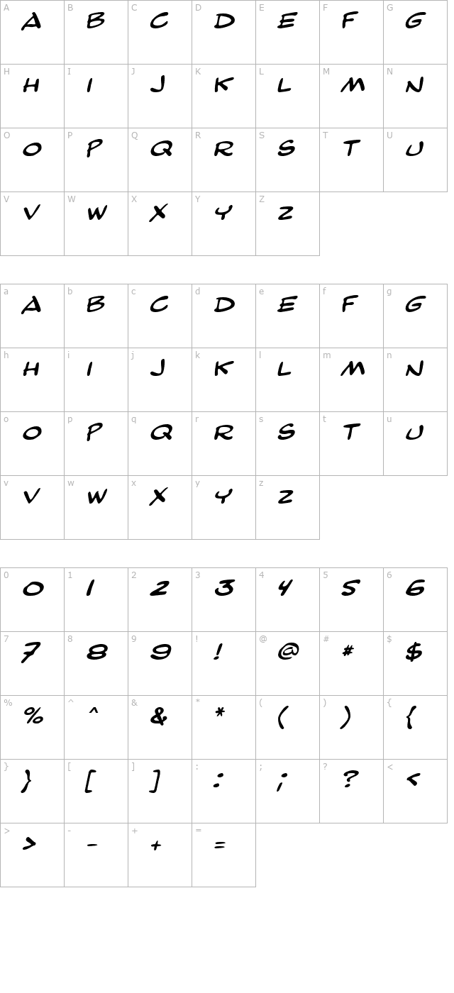 Beetle Italic character map