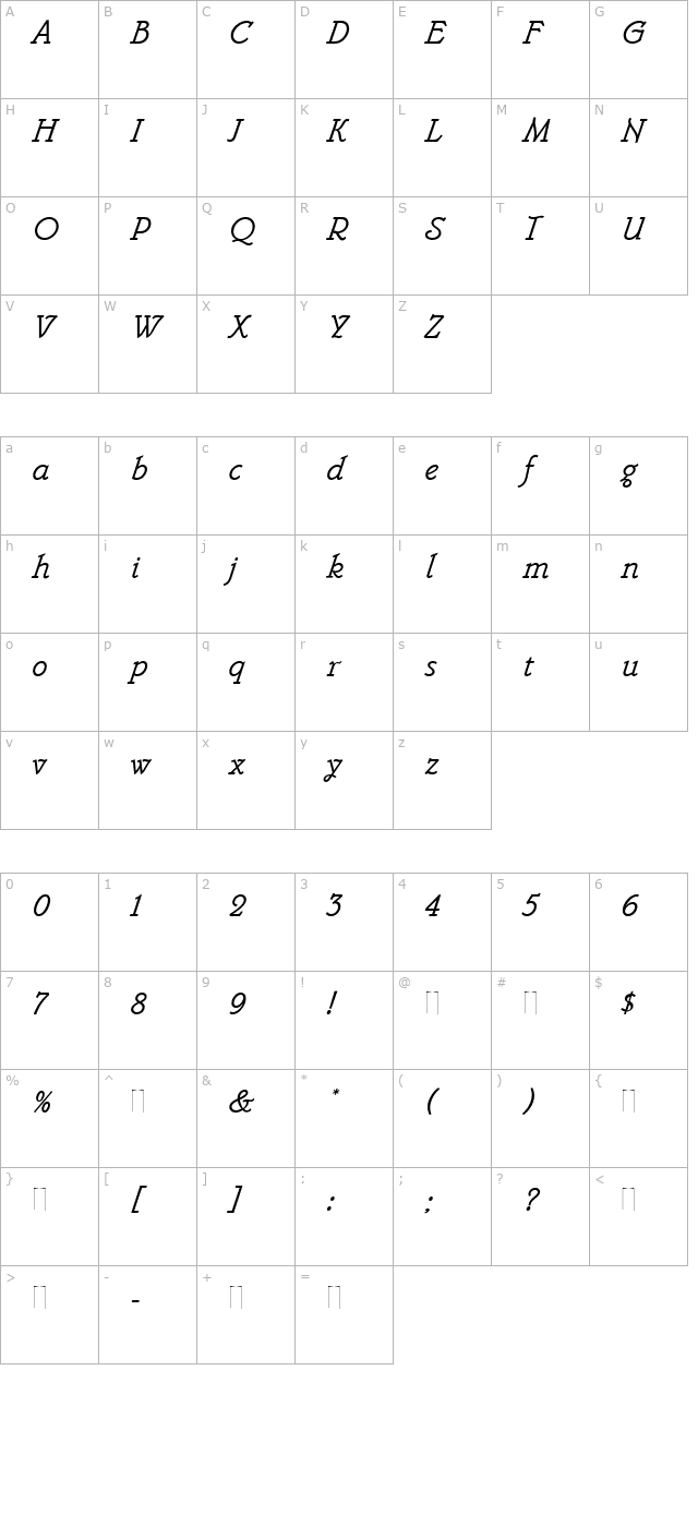 belwe-mono-italic-plain character map
