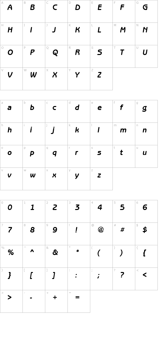 BenjaminGothic Bold Italic character map