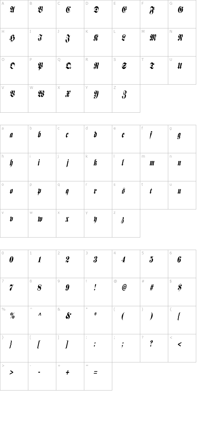 BerlinerCondensed Italic character map