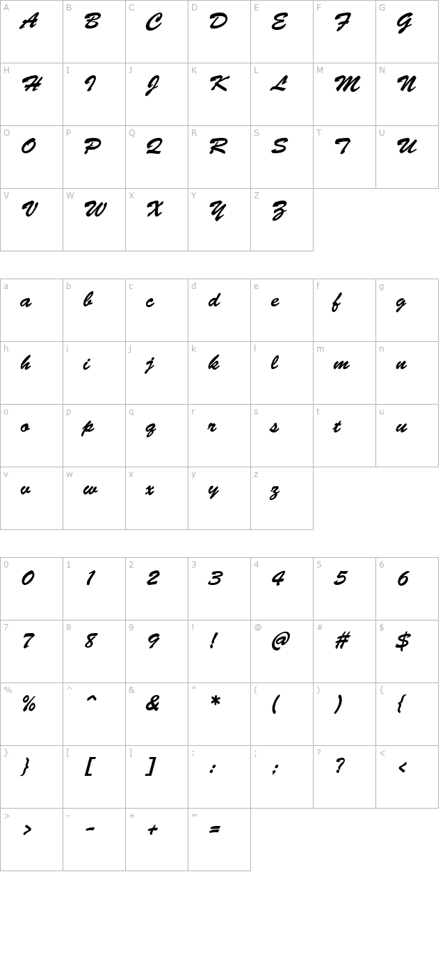 Bermuda Script character map