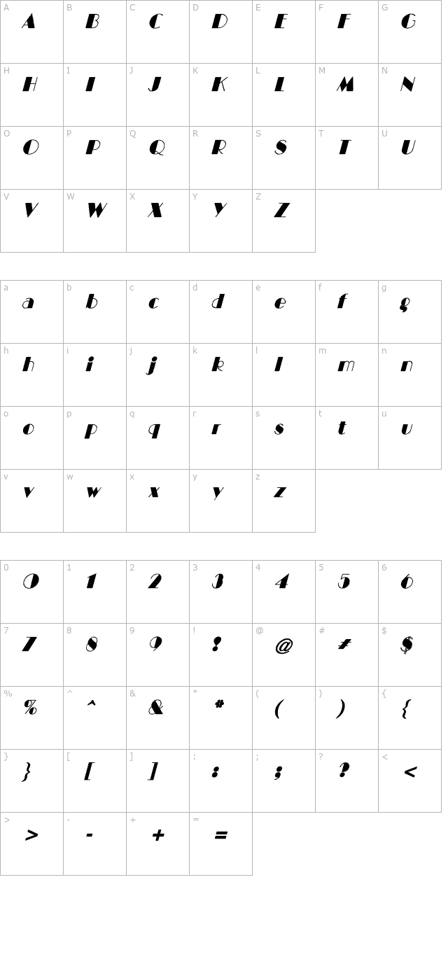 BIGCITY-Normal Italic character map