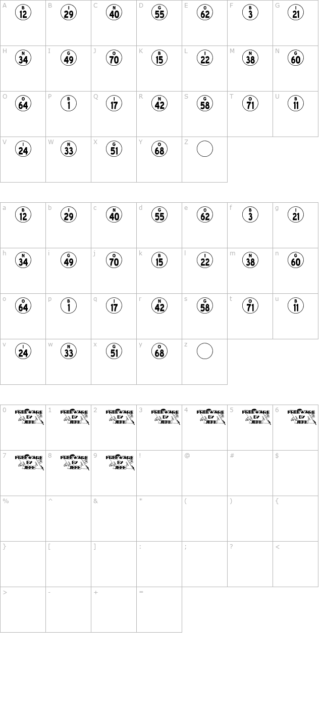 bingo-jl character map